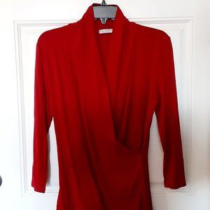 LA CLEF Red Faux Wrap Blouse Large